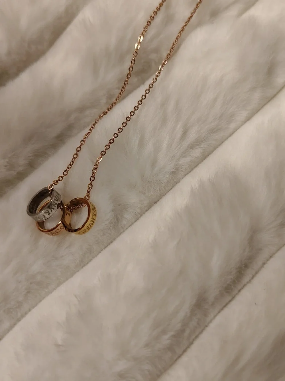 Rose Gold Triple-Ring Pendant Necklace - Women Jewelry